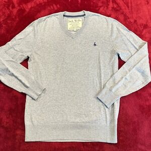 Jack Wills Mens V-Neck Sweater Gray Cashmere Blend Pheasant Logo Size M